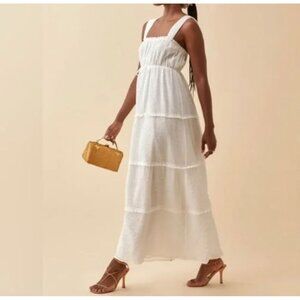 Reformation Minimalist White Tiered Maxi Dress With Smocked Bodice Adjustable St
